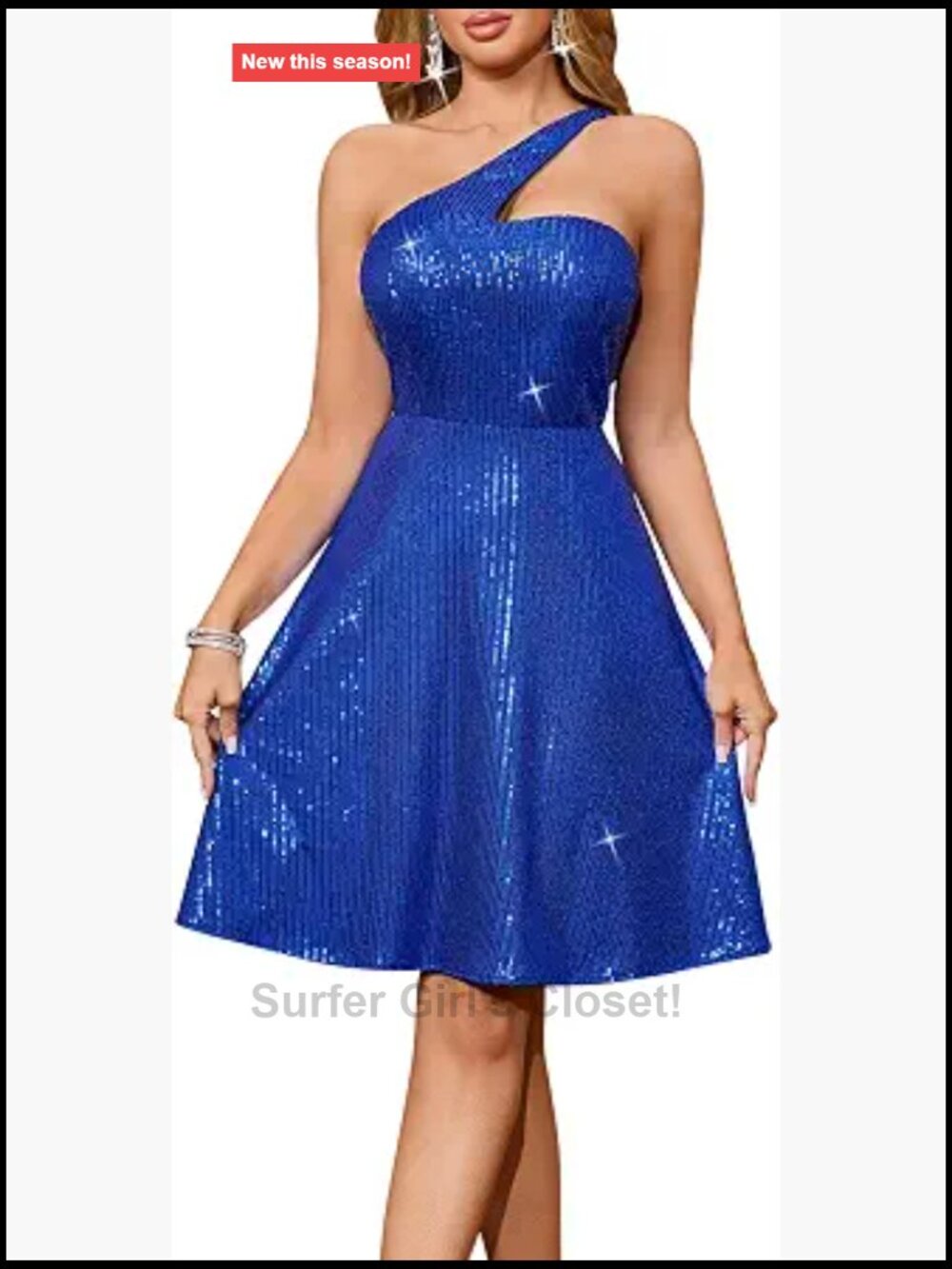 Women One Shoulder Sequin Mini Dress Sparkly Asymmetric Club Night Out Fitted